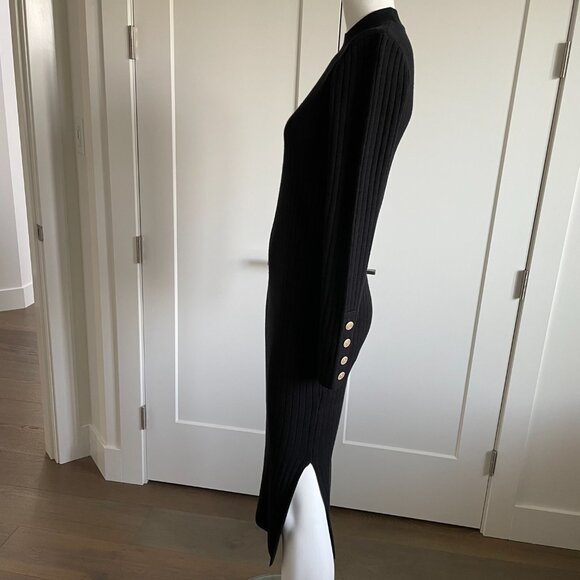 Apricot LS Mock Neck Knit Ribbed Midi Sweater Dress w Side Slit Black Sz XS NWT - Picture 3 of 16